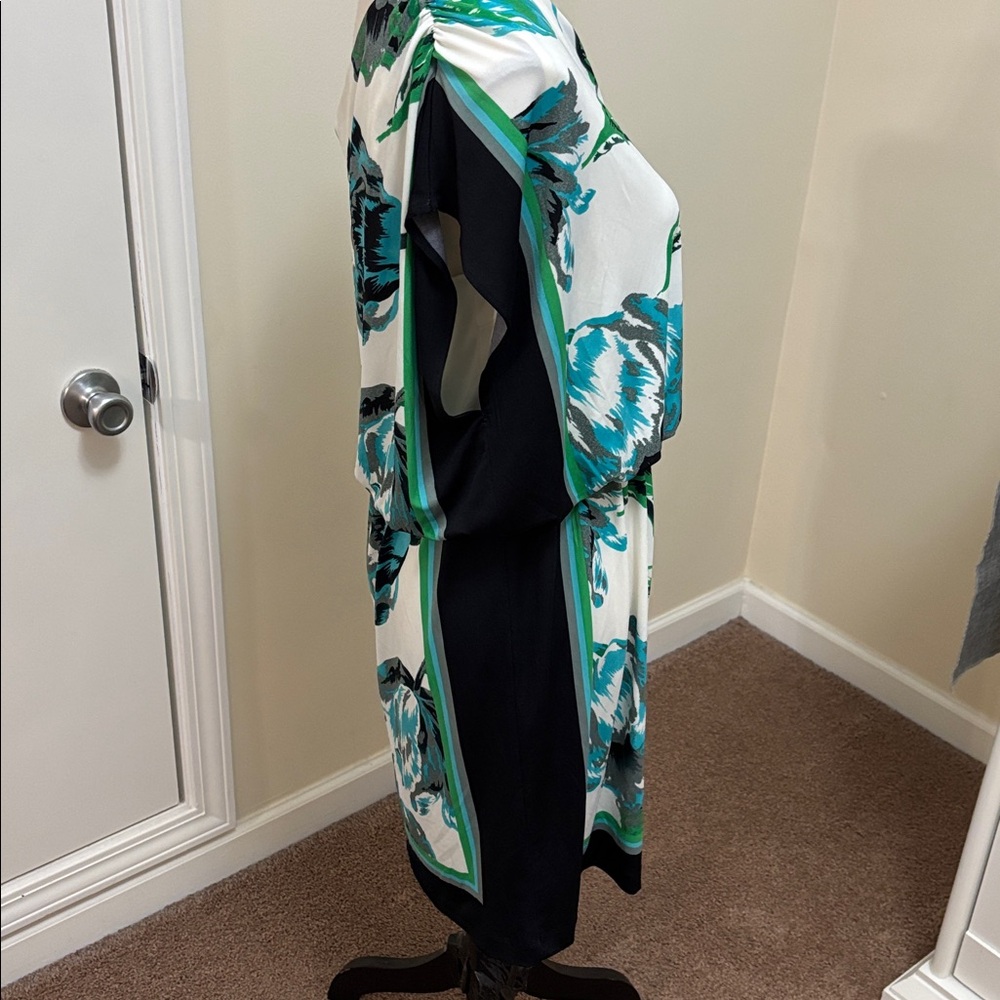 Dress Barn One-Shoulder Green and Blue Floral Dress size 12 - Picture 4 of 9